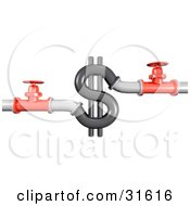 Clipart Illustration Of 3d Piping And Shut Off Valves On Both Sides Of A Dollar Sign Symbolizing Wasting Money Plumbing Costs And Debt by Frog974 #COLLC31616-0066