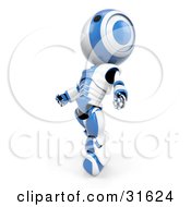 Clipart Illustration Of A Blue AO Maru Robot Starting To Float Upwards Weightlessly