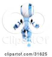 Clipart Illustration Of A Blue AO Maru Robot Running Forward With Distorted Pixels As If Just Being Born