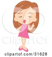 Clipart Illustration Of A Sassy Little Girl In A Pink Dress Holding One Finger Up And Setting Someone Straight by PlatyPlus Art #COLLC31628-0079