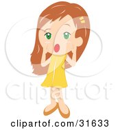 Clipart Illustration Of A Little Girl In A Yellow Dress Holding Her Hands Around Her Mouth And Shouting by PlatyPlus Art #COLLC31633-0079