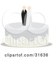 Poster, Art Print Of Bride And Groom On Top Of A Wedding Cake With Silver And Beige Icing
