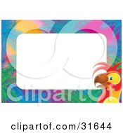 Clipart Illustration Of A Stationery Border Or Frame Of Palms And A Parrot At Sunset by Alex Bannykh