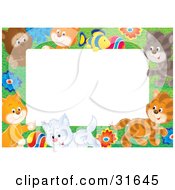 Poster, Art Print Of Stationery Border Or Frame Of A Litter Of Playful Kittens Flowers And A Fish