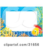 Poster, Art Print Of Stationery Border Or Frame Of Colorful Corals And A Saltwater Fish