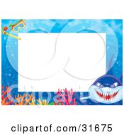 Clipart Illustration Of A Stationery Border Or Frame With A Mean Shark Colorful Corals And Snorkel Gear