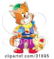 Orange Cat Artist Holding A Paintbrush And Paint Palette