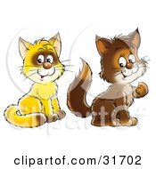 Poster, Art Print Of Two Yellow And Brown Kitty Cats Sitting And Looking At The Viewer