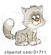 Poster, Art Print Of Adorable White And Gray Kitty Cat Sitting And Smiling