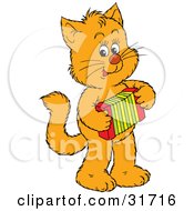 Talented Ginger Kitten Standing On Its Hind Legs And Playing An Accordion