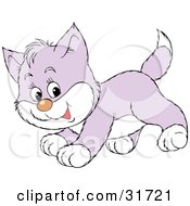 Clipart Illustration Of A Playful Purple And White Kitten Running by Alex Bannykh