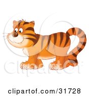 Poster, Art Print Of Happy Tiger In Profile Walking To The Left