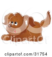 Clipart Illustration Of A Cute Brown Puppy Dog Crouching Playfully And Looking Up