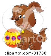 Poster, Art Print Of Cute Puppy Sitting By A Colorful Ball