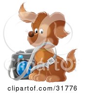 Poster, Art Print Of Brown Puppy Photographer Biting The Strap Of A Camera