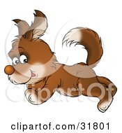 Clipart Illustration Of A Cute Energetic Brown Puppy Dog Running Past