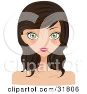Poster, Art Print Of Beautiful Brunette Caucasian Woman With Green Eyes Facing Front