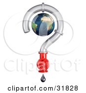 Clipart Illustration Of A 3d Globe Inside A Pipe Question Mark With A Shut Off Valve And Dripping Oil by Frog974 #COLLC31828-0066