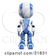 Poster, Art Print Of 3d Blue And White Ao-Maru Robot Facing Towards The Viewer Standing Straight With His Arms At His Sides