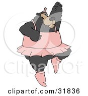 Poster, Art Print Of Masculine Bear Ballerina Dancing Ballet In A Pink Tutu Up On Tippy Toes And Reaching Upwards