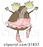 Clipart Illustration Of A Masculine Moose Ballerina Dancing Ballet In A Pink Tutu Up On Tippy Toes