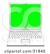 Poster, Art Print Of White Laptop Computer Facing Front With A Green Screen