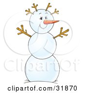 Poster, Art Print Of Friendly Snowman With A Carrot Nose And Twig Arms And Hair