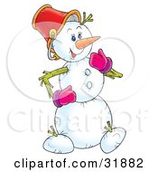 Clipart Illustration Of A Friendly Snowman Wearing Mittens And A Pail For A Hat