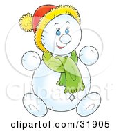 Poster, Art Print Of Happy Blue Eyed Child Snowman Wearing A Hat And Scarf