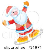 Poster, Art Print Of Father Christmas Holding His Arms Out Wide While Ice Skating