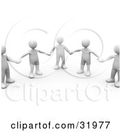 Group Of Five White People In Part Of A Circle Holding Hands On A White Background With Shadows by 3poD
