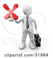 Clipart Illustration Of A White Businessman Carrying A Briefcase And Holding Out A Red X Mark In His Hand Symbolizing Denial And Failure