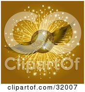 Poster, Art Print Of Golden Winged Disco Ball On A Brown Background With A Burst Of Sparkles