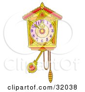 Ticking Cuckoo Clock At A Few Minutes Till Midnight On New Years Eve