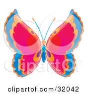 Clipart Illustration Of A Butterfly With Blue Orange Pink Red And Purple Wings And An Orange And Blue Body