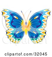 Clipart Illustration Of A Colorfully Patterned Butterfly With Orange And Blue Wings