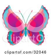 Clipart Illustration Of A Butterfly With Blue Red Purple And Pink Wings And A Red Green And Blue Body
