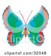 Clipart Illustration Of A Butterfly With Orange Blue Green And Yellow Wings And A Blue Red And Orange Body