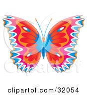 Clipart Illustration Of A Colorfully Patterned Butterfly With Blue White Pink Orange And Blue Wings