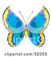 Clipart Illustration Of A Butterfly With Yellow Blue And Green Wings And A Blue Orange And Yellow Body