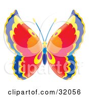 Clipart Illustration Of A Butterfly With Blue Yellow Red Pink Orange And Purple Wings And A Yellow And Blue Body