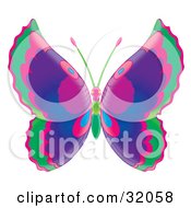 Clipart Illustration Of A Butterfly With Green Pink Purple And Blue Wings And A Pink And Green Body