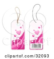 Two Sides Of A Pink Heart Sales Price Tag With A Barcode