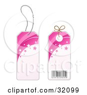 Two Sides Of A Pink Star Sales Price Tag With A Barcode