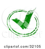 Clipart Illustration Of A Green Stamp Imprint Of A Green Check Mark In A Circle Symbolizing Approval On A White Background