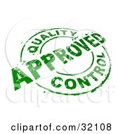 Clipart Illustration Of A Green Circular Stamp With Quality Control Approved Text Over A White Background