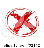 Clipart Illustration Of A Red Stamp Imprint Of A Red X In A Circle Symbolizing Rejection On A White Background