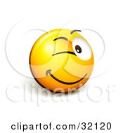 Clipart Illustration Of An Expressive Yellow Smiley Face Emoticon Flirting And Winking