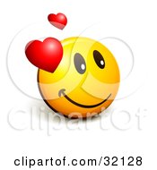 Expressive Yellow Smiley Face Emoticon With Hearts Admiring His Crush