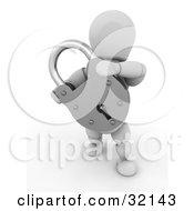 3d White Character Holding A Secured Silver Padlock by KJ Pargeter
